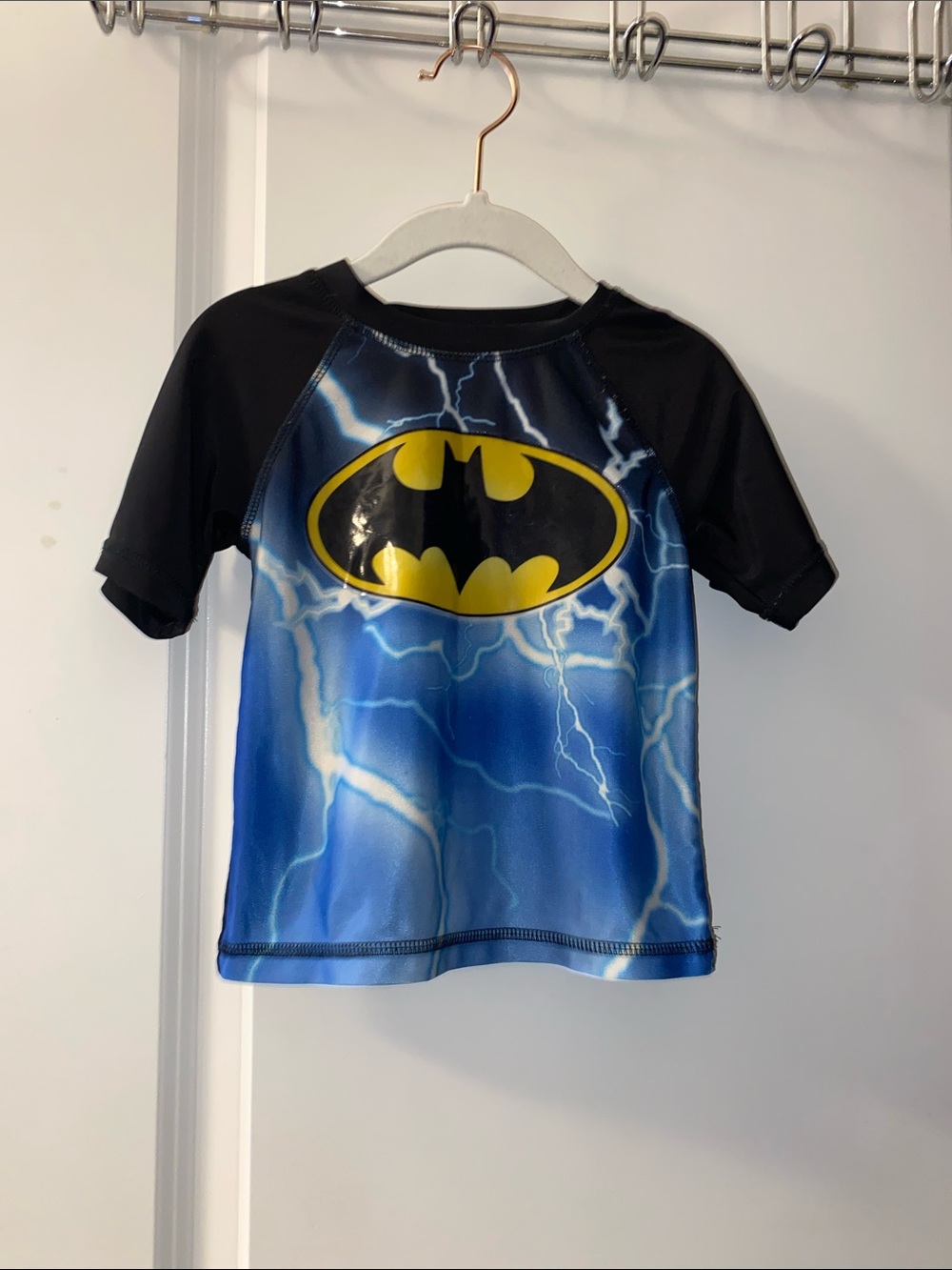 Batman Blue and Black Lightning Logo Kids Swim Rashguard